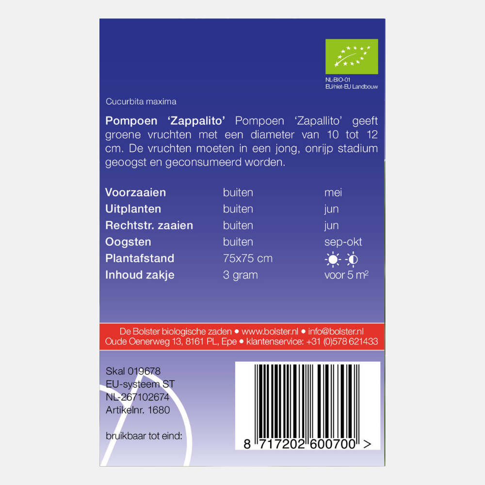 Pompoen 'Zappalito' BIO