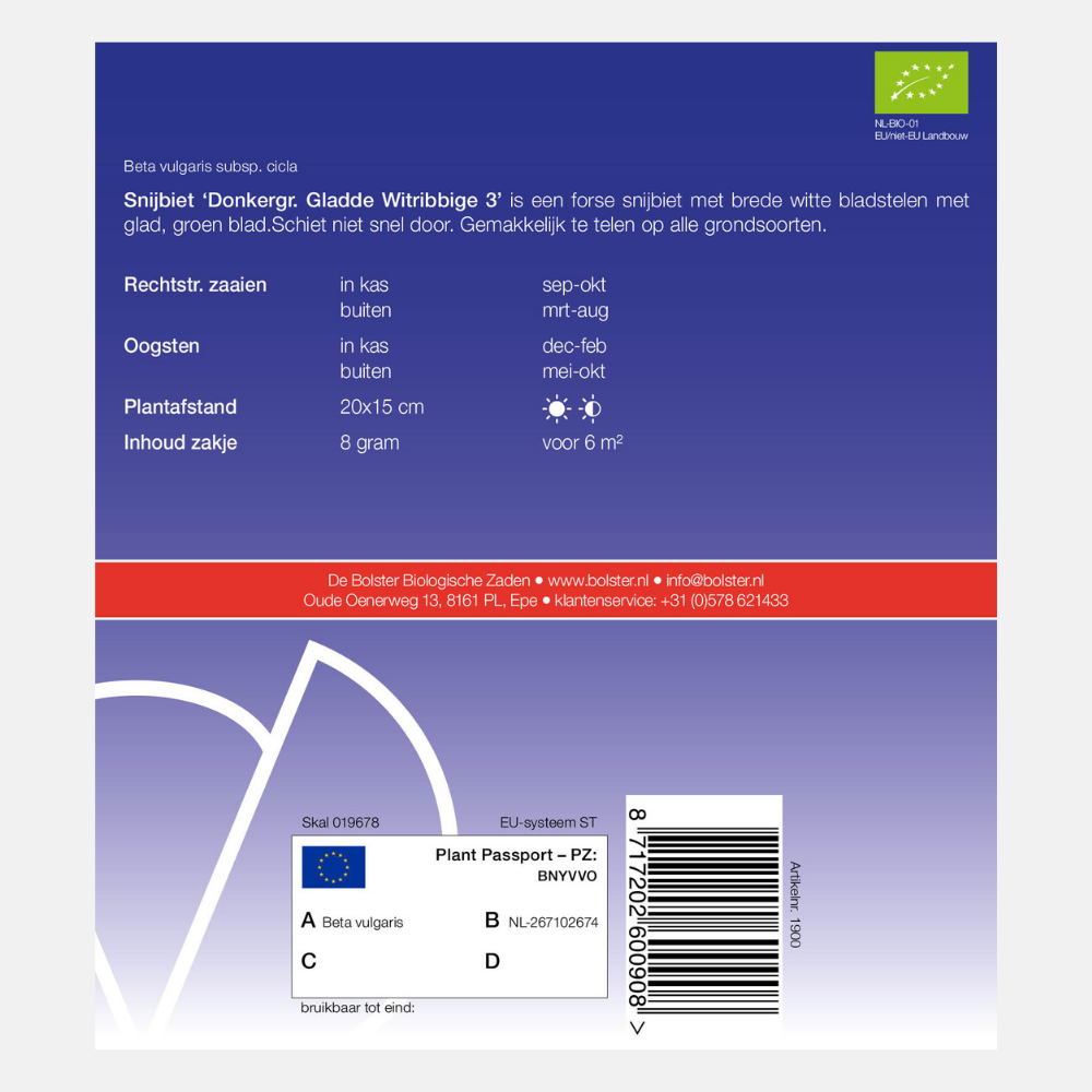 Snijbiet 'Donkergr. Gladde Witribbige 3' BIO