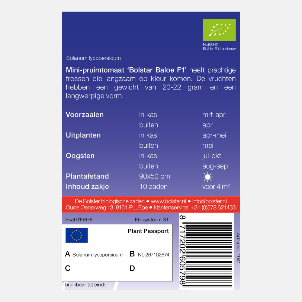 Mini-pruimtomaat 'Bolstar Baloe F1' BIO