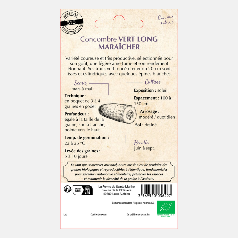 Cucumber 'Long Maraîcher' ORGANIC