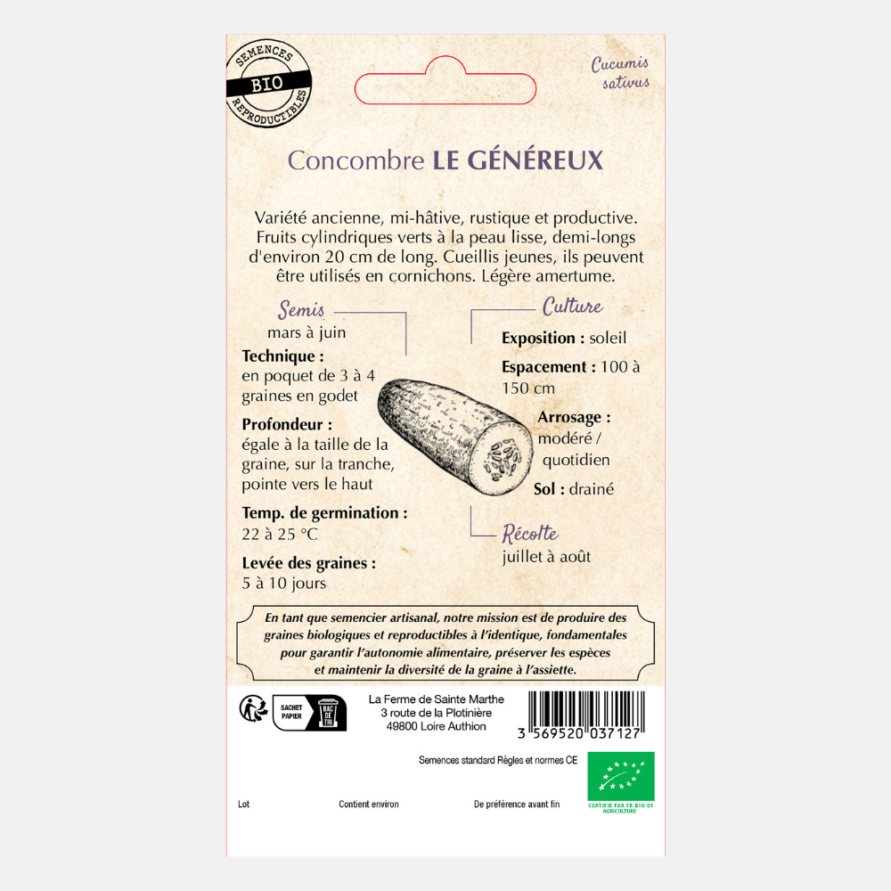 Cucumber 'le Généreux' BIO