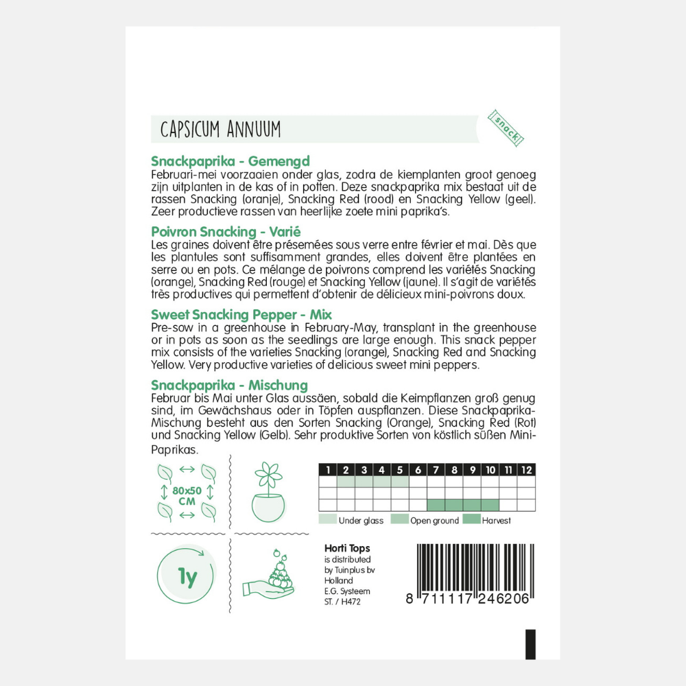 Snack Paprika - mix (oranje,geel en rood), per soort verpakt