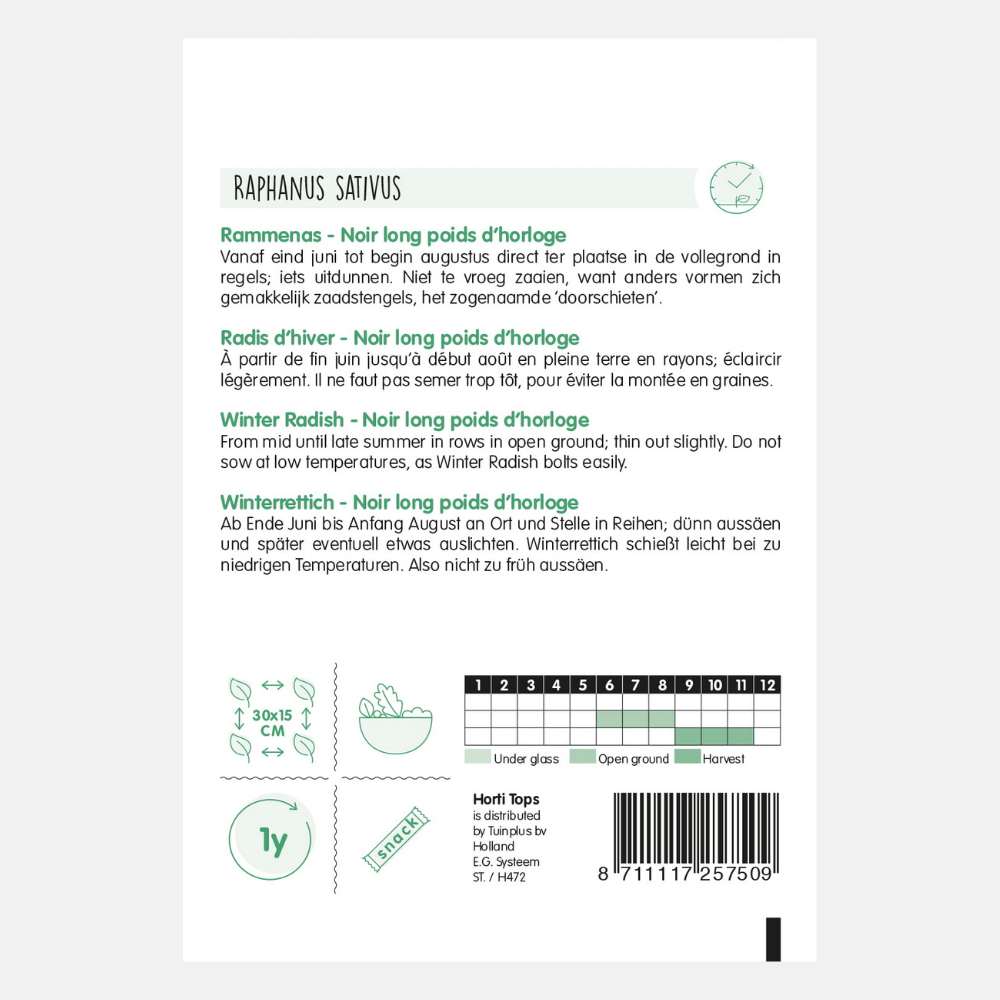 Black radish 'Poids D'Horloge' - long black type