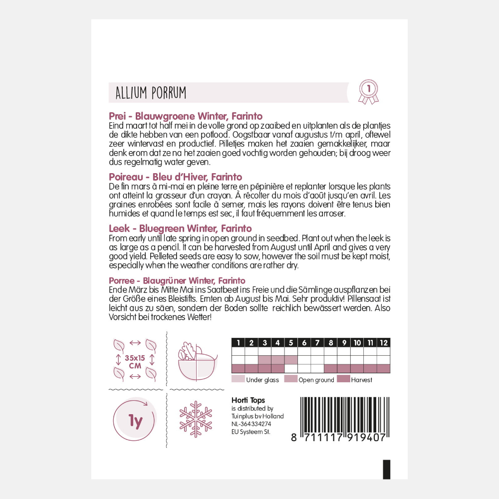 Poireau 'Blue-Green Winter - Farinto' - graines en comprimés