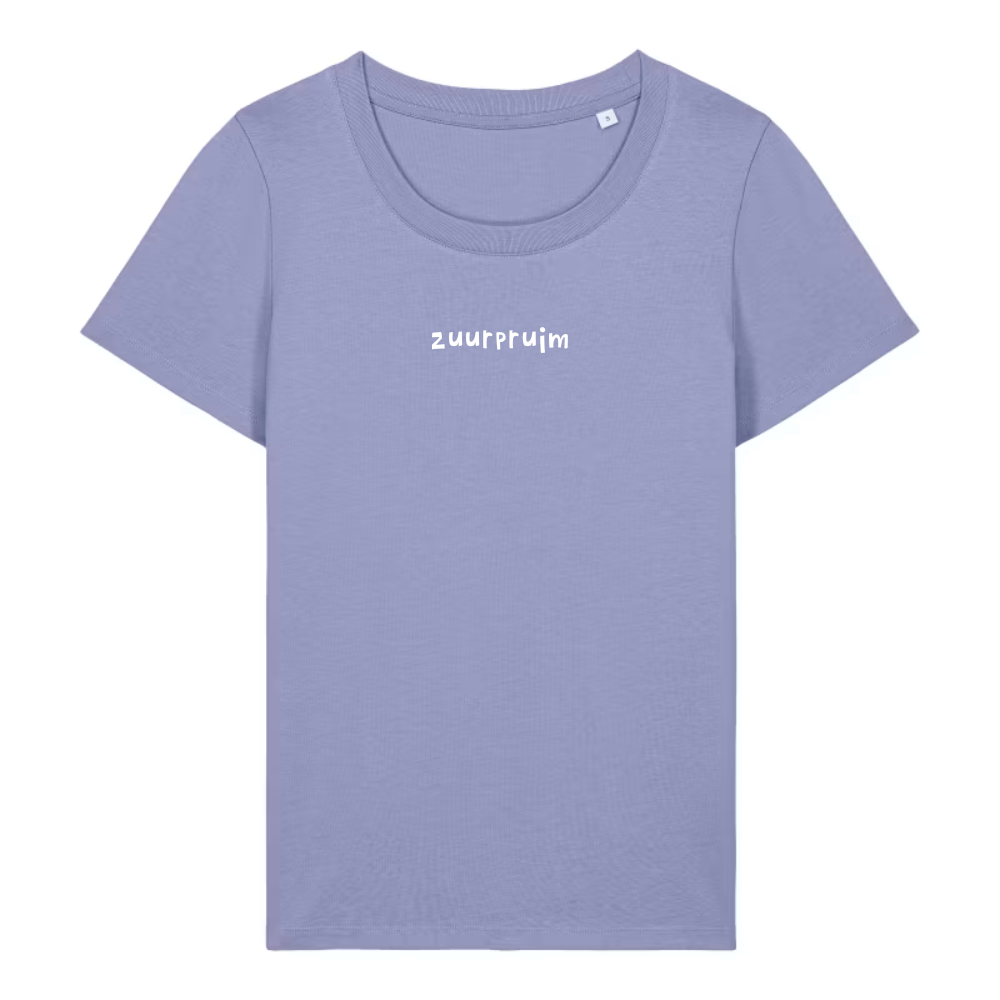 Dames t-shirt 'zuurpruim' geborduurd