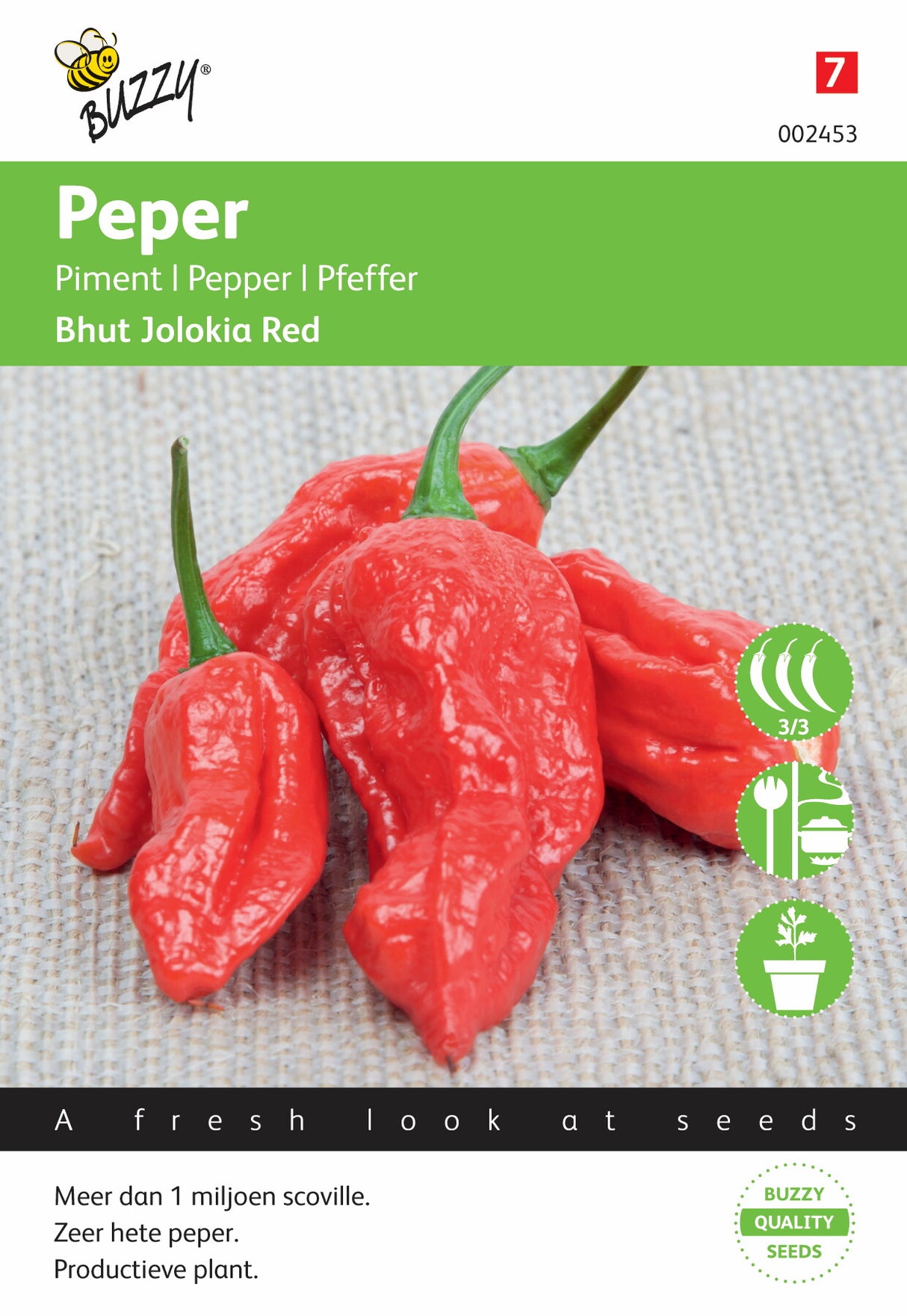 Peper Bhut Jolokia 10 zaden - 1000000 Scoville Super Heet !