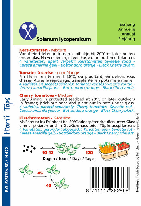 Kers-tomaten - Mix 4 soorten apart verpakt 30 zaden Hortitops