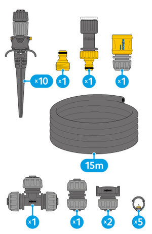 Kit de démarrage mini-arroseur universel Hozelock Easy Drip pour arroser jusqu'à 10 m²