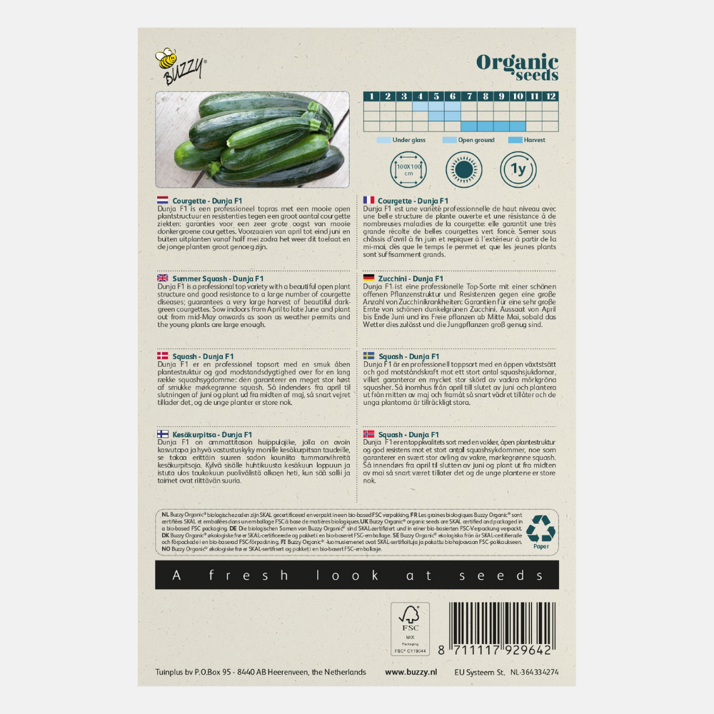 Buzzy Organic Zucchini Dunja F1 (BIO) – Inhalt: 7 Samen