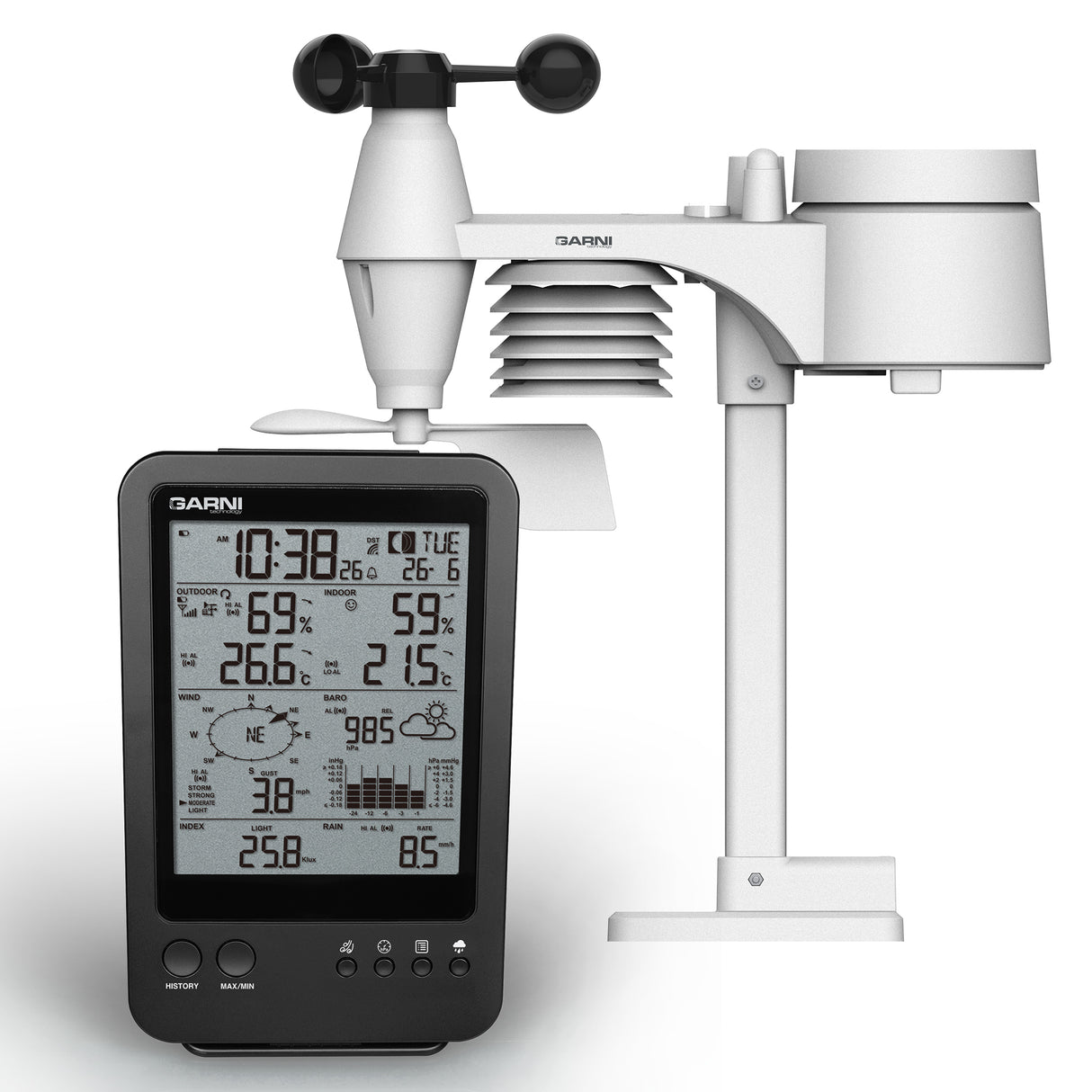 7 in 1 digitale, vollständig batteriebetriebene Funk-Wetterstation (GARNI 750)