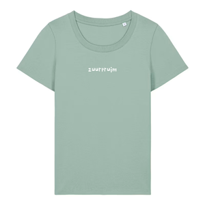 Dames t-shirt 'zuurpruim' geborduurd