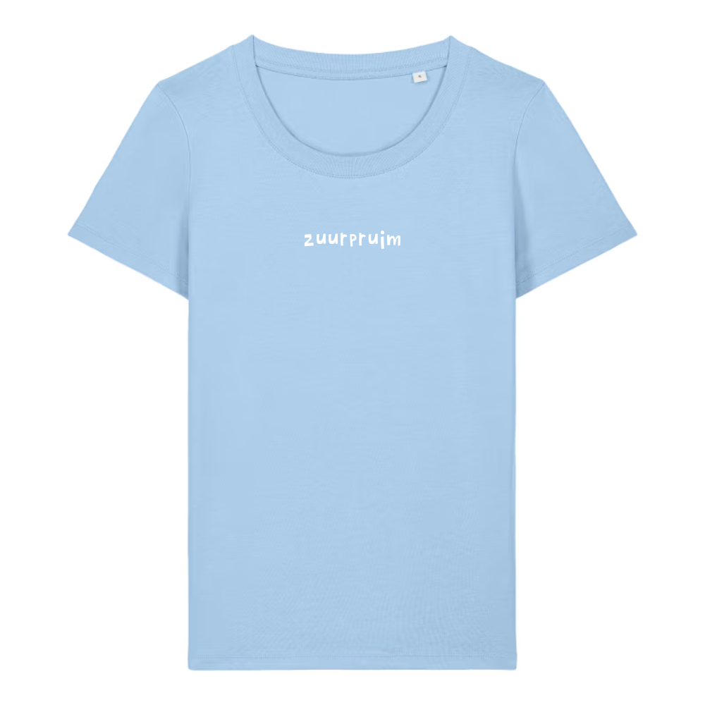 Dames t-shirt 'zuurpruim' geborduurd