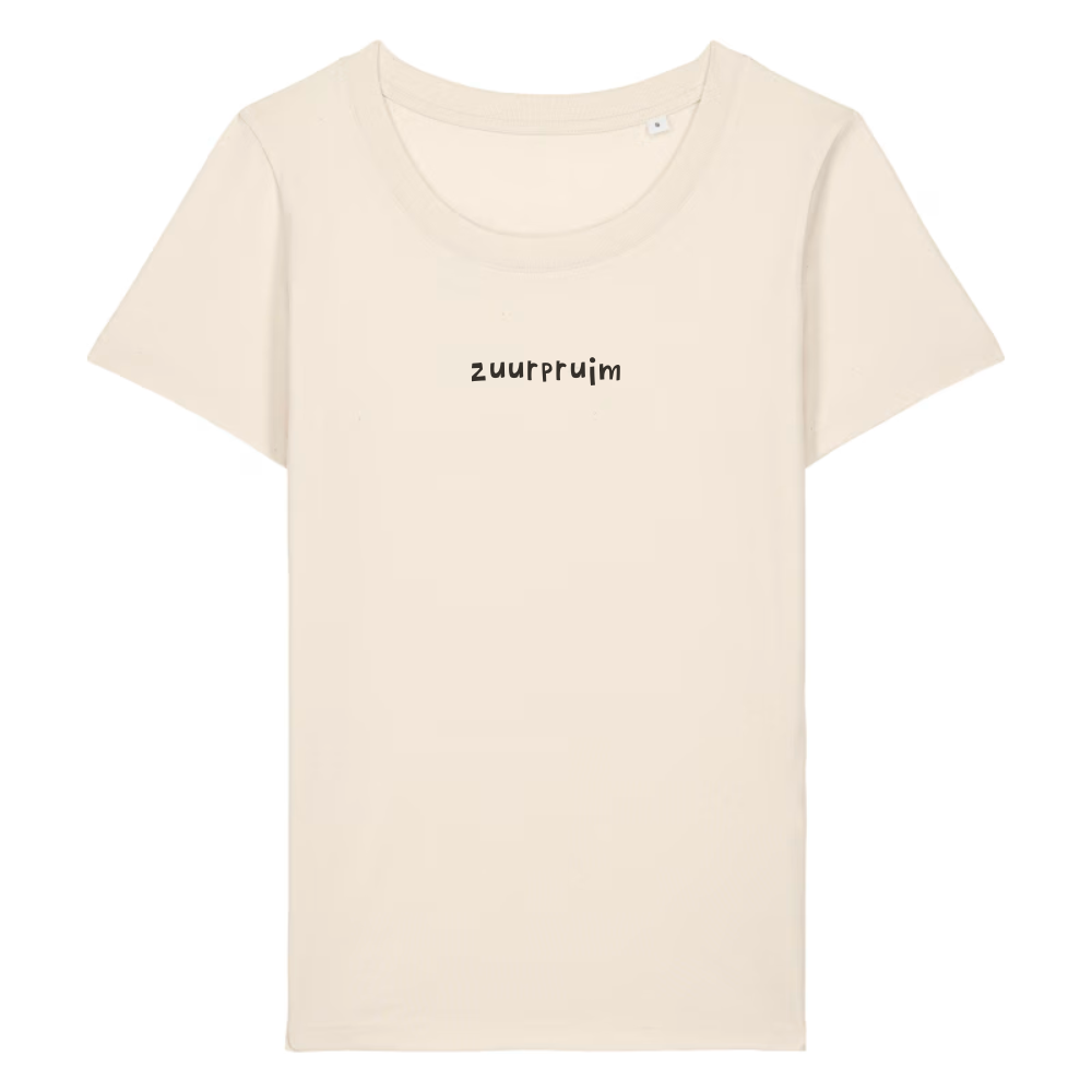 Dames t-shirt 'zuurpruim' geborduurd