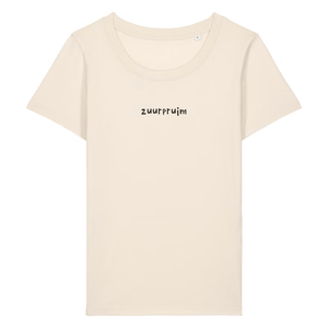 Dames t-shirt 'zuurpruim' geborduurd