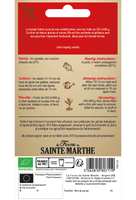 Semences de Tomate Sainte Lucie BIO (variété précoce)