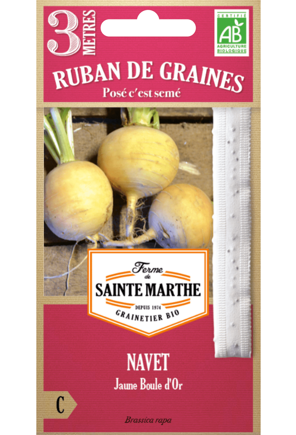 Ruban à graines Bande à graines 3 mètres navet - graines de navet 'JAUNE BOULE D´OR' BIO