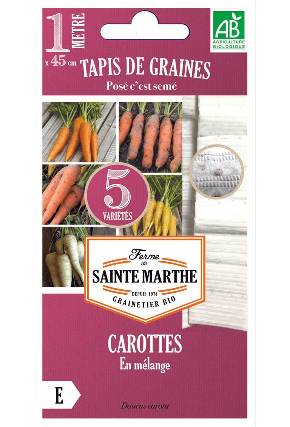 Boite de tapis de semences (1m x 45cm) carottes 5 variétés Graines BIO