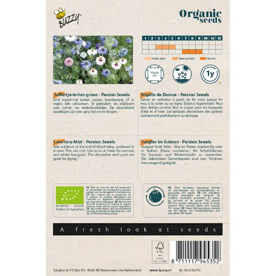 Buzzy Organic Nigella. Juffertje-in-het groen Persian Jewel - inh.: 0.25 gram