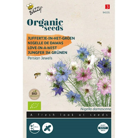 Buzzy Organic Nigella. Juffertje-in-het groen Persian Jewel - inh.: 0.25 gram