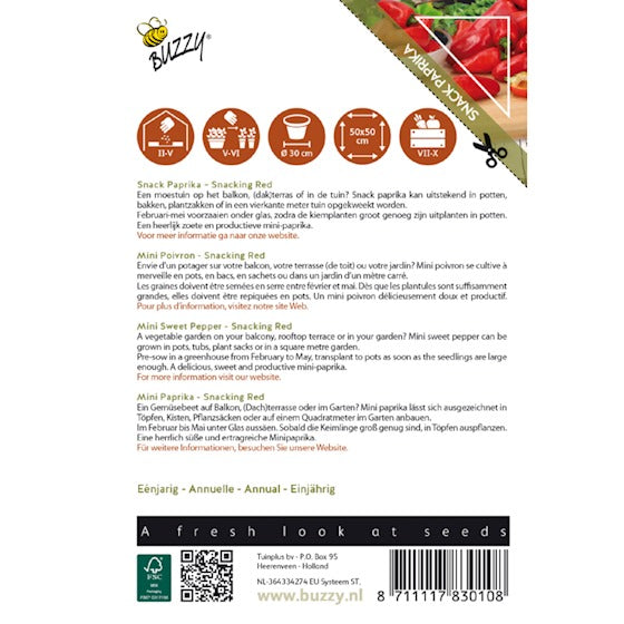 Paprika Snacking Red – ca. 6 Samen – ideal für den Anbau im Topf